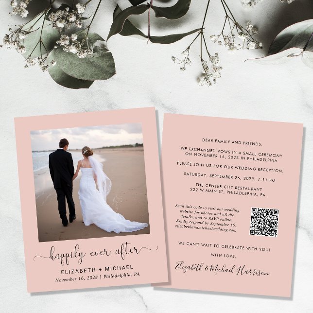 Blush Photo QR Code Wedding Reception Invitation (Creator Uploaded)