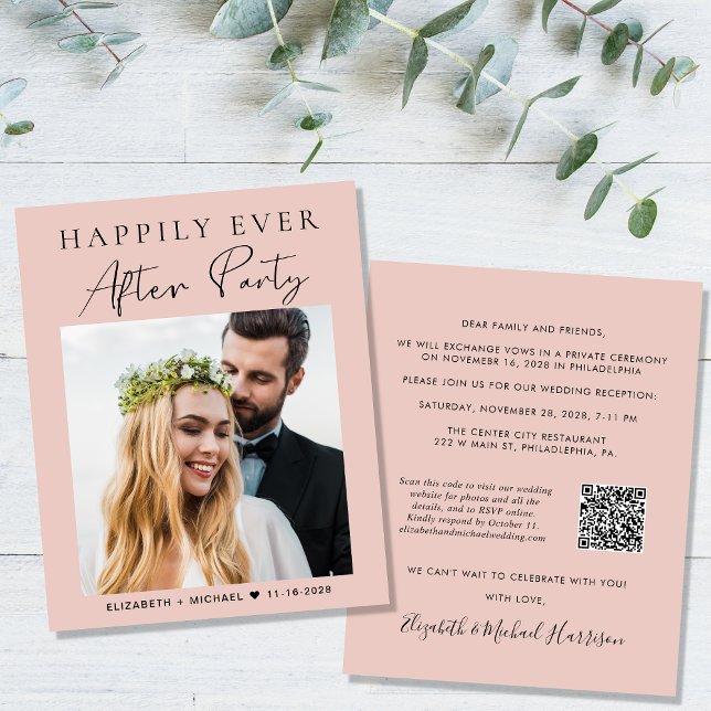 Blush Photo QR Code Wedding Reception Invitation (Creator Uploaded)
