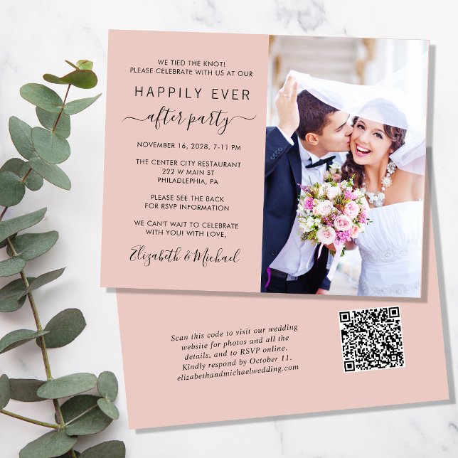 Blush Photo QR Code Wedding Reception Invitation (Creator Uploaded)