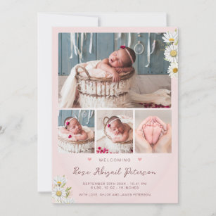Blush Photo Welcoming Newborn Baby Girl Birth Stat Announcement