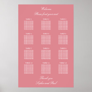 Blush Pink 12 Table Wedding Seating Chart Poster