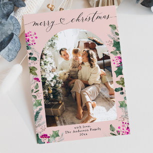 Blush Pink 1 Photo Arch Merry Christmas Card