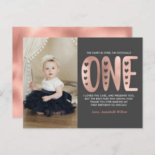 Blush Pink 1st Birthday Thank You Postcard