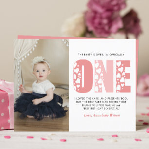 Blush Pink 1st Birthday Thank You Postcard