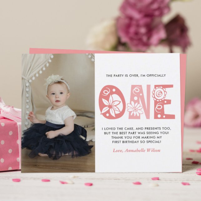 Blush Pink 1st Birthday Thank You  Postcard (Creator Uploaded)