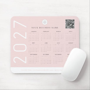 Blush Pink 2027 Calendar Business Logo Mouse Pad