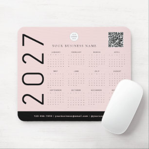 Blush Pink 2027 Calendar Business Logo QR Code Mouse Pad