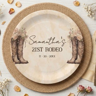 Blush pink 21st rodeo western birthday party paper plate