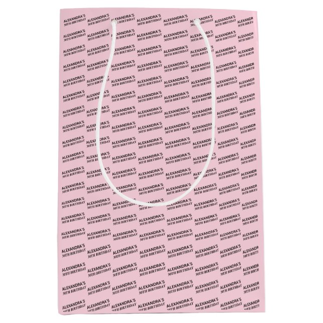 Blush Pink 30th Birthday Personalised Name Medium Gift Bag (Front)
