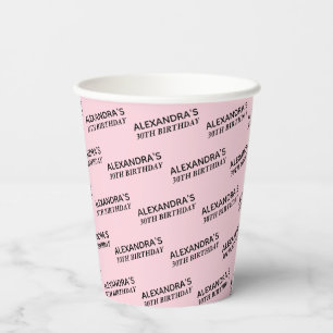 Blush Pink 30th Birthday Personalised Paper Cups