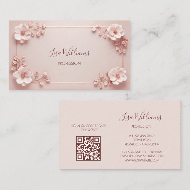 Blush Pink 3D Flowers Business Card (Front/Back)