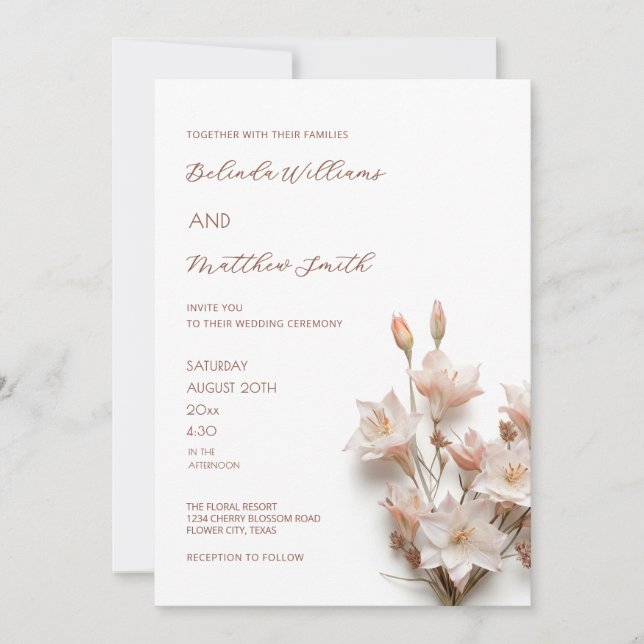 Blush Pink 3D Flowers  Invitation (Front)