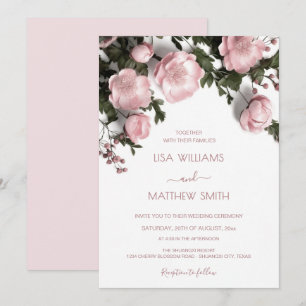 Blush Pink 3D Roses Cottagecore Wedding Invitation