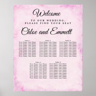 Blush Pink 5-Table Wedding Seating Char Poster