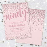Blush Pink 90th Birthday Invitation<br><div class="desc">Introducing a chic and celebratory 90th birthday party invitation, perfect for marking this special milestone in style. The elegant design features a mix of silver glitter confetti, adding a touch of fun and festivity. At the top, "Ninety" is prominently displayed in bold calligraphy, setting the tone for an unforgettable celebration....</div>