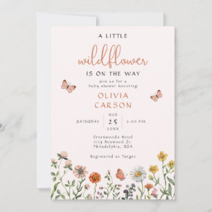 Blush Pink A Little Wildflower Floral Baby Shower Invitation