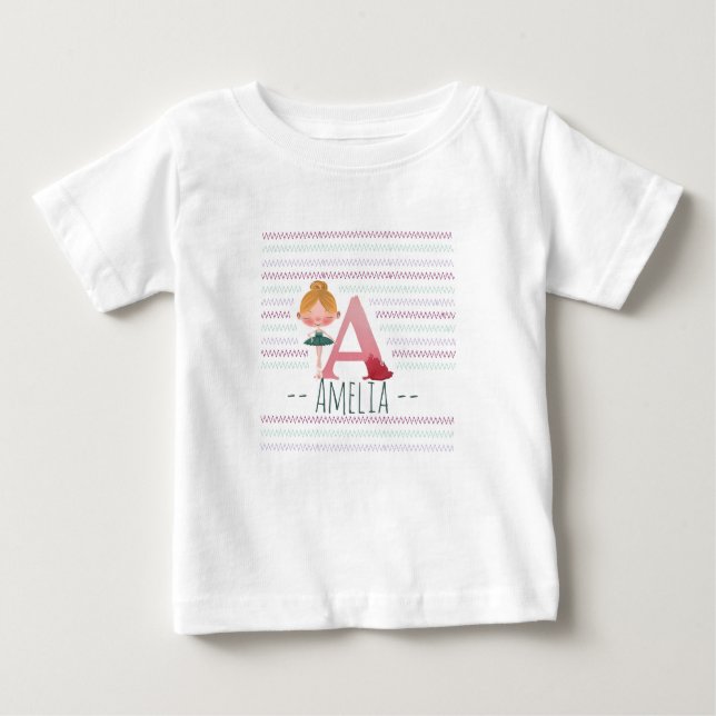Blush Pink “A” Monogram Ballerina Baby T-Shirt (Front)