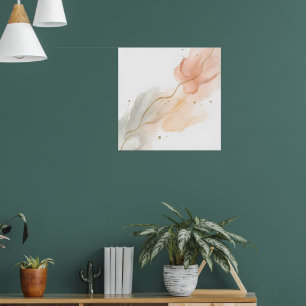 Blush Pink Abstract Floral Gold Art Poster Soft