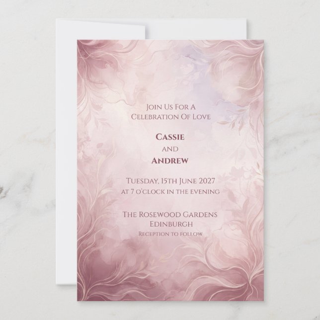 Blush Pink Abstract Floral Marble Wedding Invitation (Front)