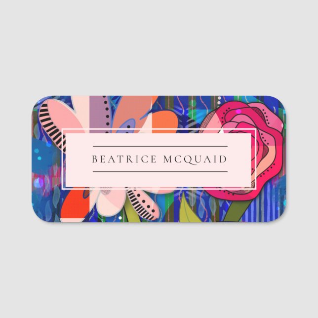 Blush pink abstract modern floral name tag (Front)