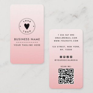 Blush Pink Add Your Cute Logo QR Code Social Media Business Card
