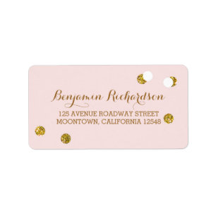 blush pink address labels with glitter confetti