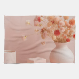Blush Pink Aesthetic Dried Flowers kitchen towl Tea Towel
