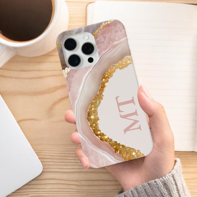 Blush Pink Agate Elegant Chic Initial Monogram Case-Mate iPhone Case (Creator Uploaded)