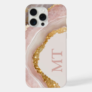 Blush Pink Agate Elegant Chic Initial Monogram iPhone 15 Pro Max Case