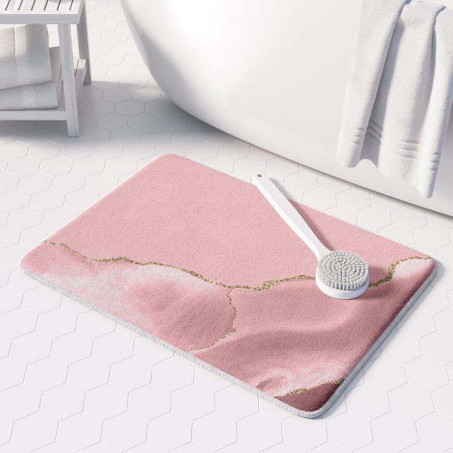 Blush Pink Agate Gold Glitter Bath Mat (Creator Uploaded)