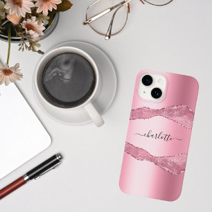 Blush pink agate marble name script Case-Mate iPhone 14 case