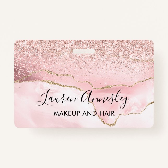 Blush Pink Agate Marble Personalised ID Badge (Front)