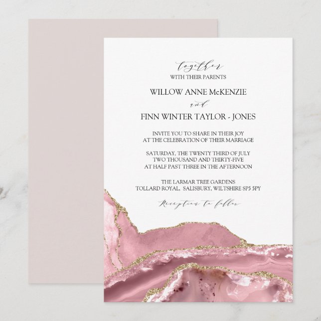Blush Pink Agate Modern Wedding Invitation (Front/Back)