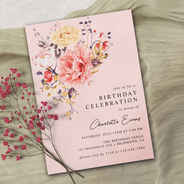 Blush Pink | Airy Floral Any Age Adult Birthday Invitation (Creator Uploaded)