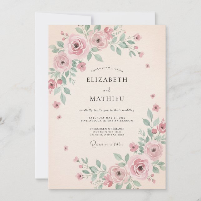 Blush Pink Airy Spring Wedding Invitation (Front)