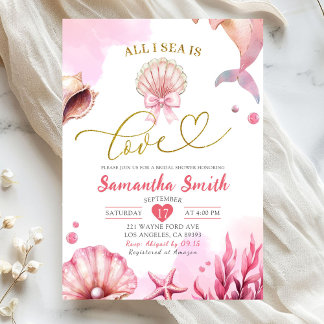 Blush Pink All I Sea Is Love Coastal Bridal Shower Invitation
