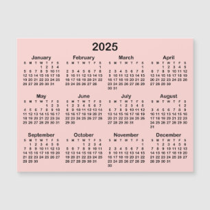 Blush Pink and Black 2025 Magnetic Calendar