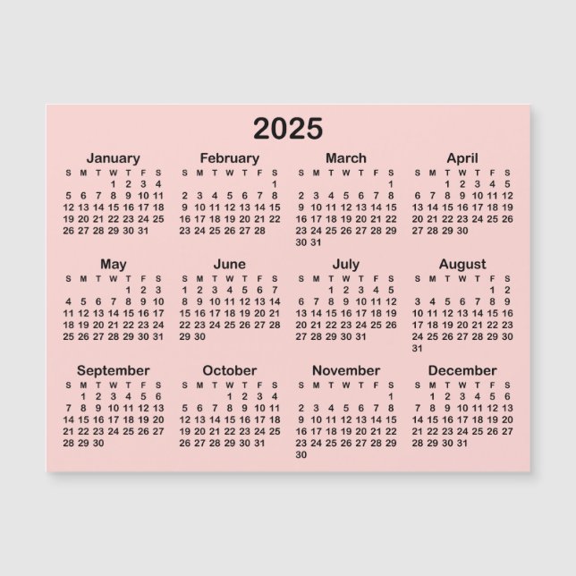 Blush Pink and Black 2025 Magnetic Calendar (Front)