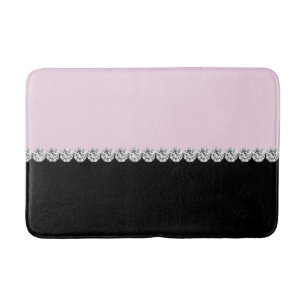 Blush Pink and Black Bejeweled Bath Mat