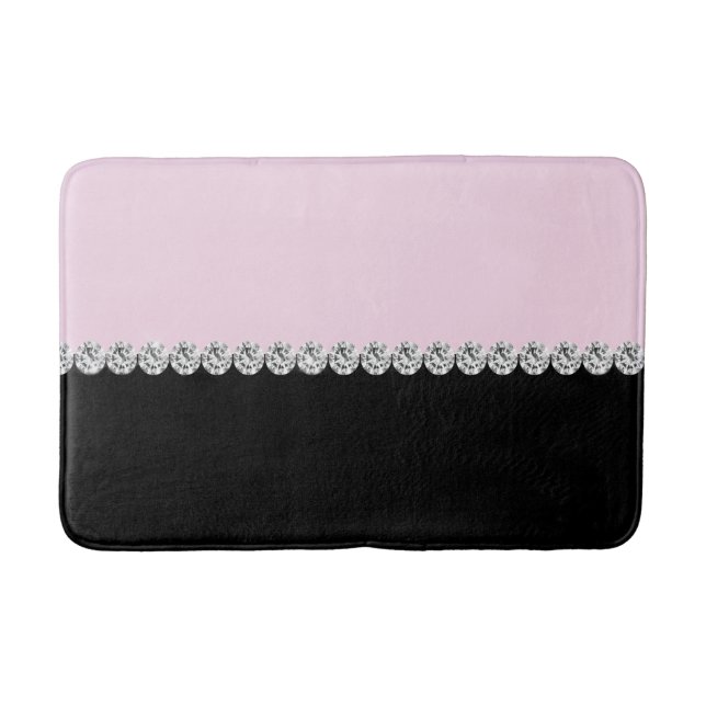Blush Pink and Black Bejeweled Bath Mat (Front)