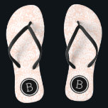 Blush Pink and Black Floral Damask Monogram Thongs<br><div class="desc">Custom printed flip flop sandals with a stylish elegant floral damask pattern and your custom monogram or other text in a circle frame. Click Customise It to change text fonts and colours or add your own images to create a unique one of a kind design!</div>