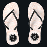 Blush Pink and Black Floral Damask Monogram Thongs<br><div class="desc">Custom printed flip flop sandals with a stylish elegant floral damask pattern and your custom monogram or other text in a circle frame. Click Customise It to change text fonts and colours or add your own images to create a unique one of a kind design!</div>