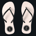 Blush Pink and Black Greek Key Monogram Thongs<br><div class="desc">Custom printed flip flop sandals with a stylish modern Greek key pattern and your custom monogram or other text in a circle frame. Click Customise It to change text fonts and colours or add your own images to create a unique one of a kind design!</div>
