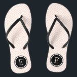 Blush Pink and Black Greek Key Monogram Thongs<br><div class="desc">Custom printed flip flop sandals with a stylish modern Greek key pattern and your custom monogram or other text in a circle frame. Click Customise It to change text fonts and colours or add your own images to create a unique one of a kind design!</div>