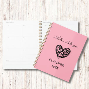 Blush Pink and Black Leopard Pattern Heart  Planner