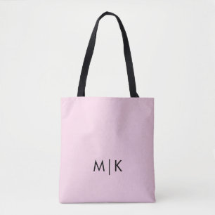 Blush Pink and Black   Modern Monogram Tote Bag