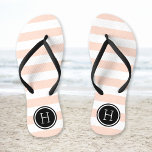 Blush Pink and Black Preppy Stripes Monogram Thongs<br><div class="desc">Custom printed flip flop sandals with a preppy nautical stripe pattern and your custom monogram or other text in a circle frame. Click Customise It to change text fonts and colours or add your own images to create a unique one of a kind design!</div>
