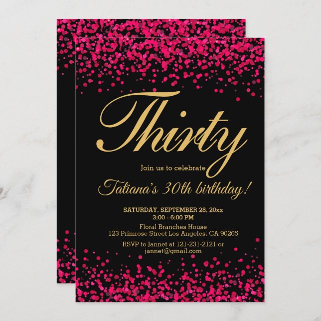 Blush Pink and Black Rose Gold Glitter Birthday Invitation (Front/Back)