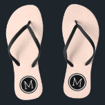 Blush Pink and Black Tiny Dots Monogram Thongs<br><div class="desc">Custom printed flip flop sandals with a cute girly polka dot pattern and your custom monogram or other text in a circle frame. Click Customise It to change text fonts and colours or add your own images to create a unique one of a kind design!</div>