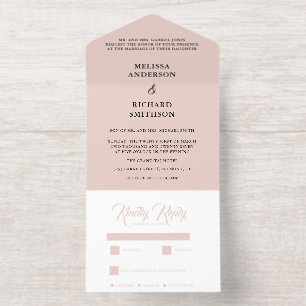 Blush Pink And Black  Wedding All In One Invitation